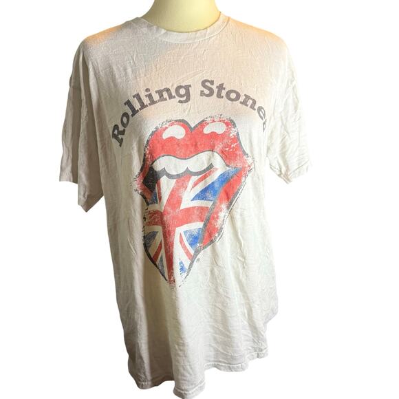 Rolling Stones Union Jack Tongue Logo Tee, White, Vintage Style, Size Large - Picture 2 of 4